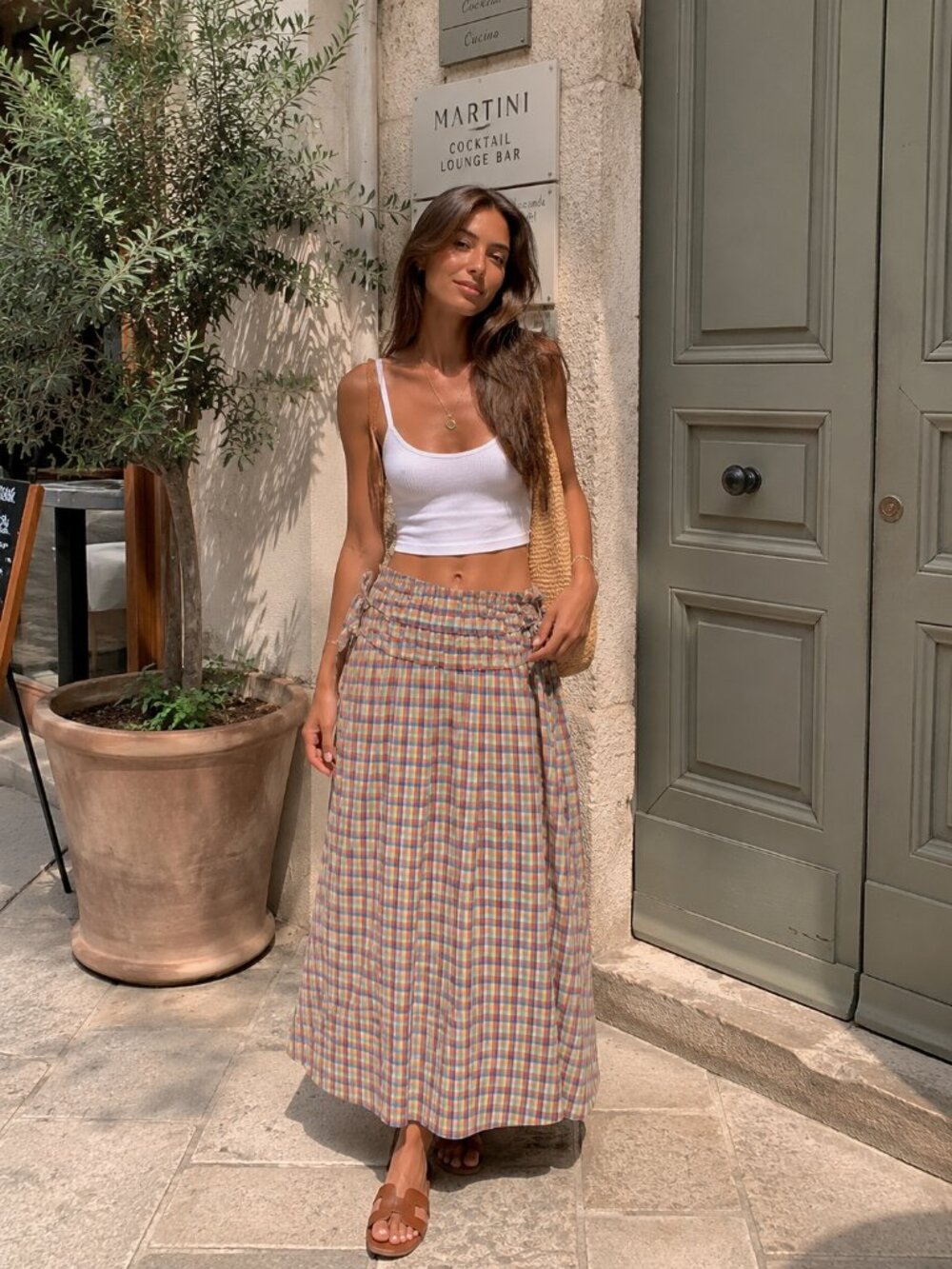 Arose Studio Pastel Plaid Tie Side Maxi Skirt Cottagecore Prairie Boho Size S